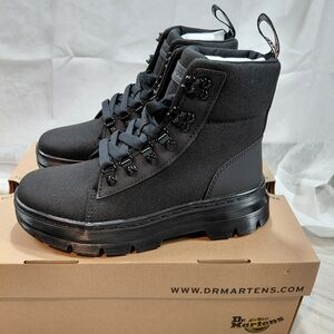 NEW Dr. Martens Womens Combs Black Rugged Nylon Leather Combat Boots SIZE 6